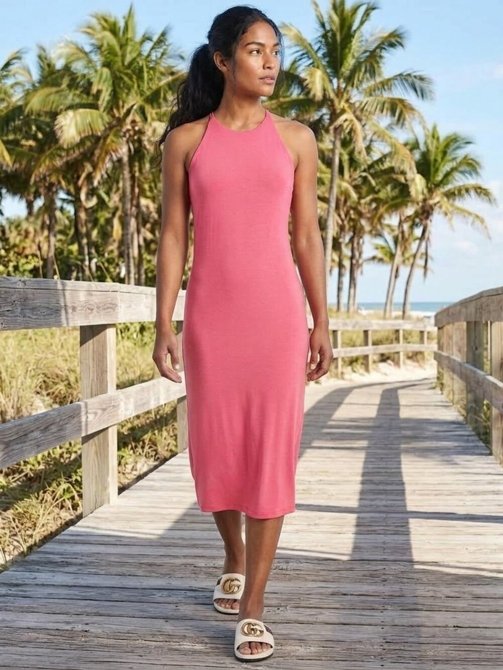 Athleta Mariposa Midi Dress Guava Rose Size Small